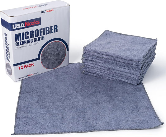 USANOOKS Microfiber Cleaning Cloth Grey - 12 Pcs (12.5"x12.5") - High Performance - 1200 Washes, Ultra Absorbent Microfiber Towel Weave Grime