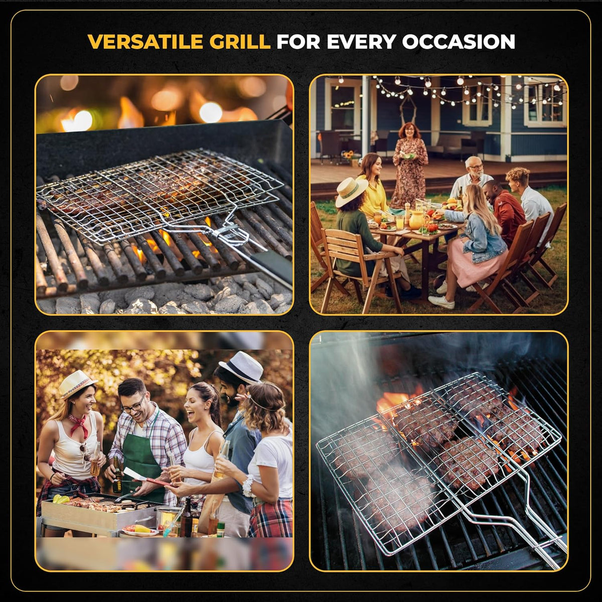 Fish Grill Baskets for Outdoor Grill Vegetables, Fish Grilling rack for Grill, BBQ Grilling Basket, Stainless steel Grill Basket for Veggies, shrimp