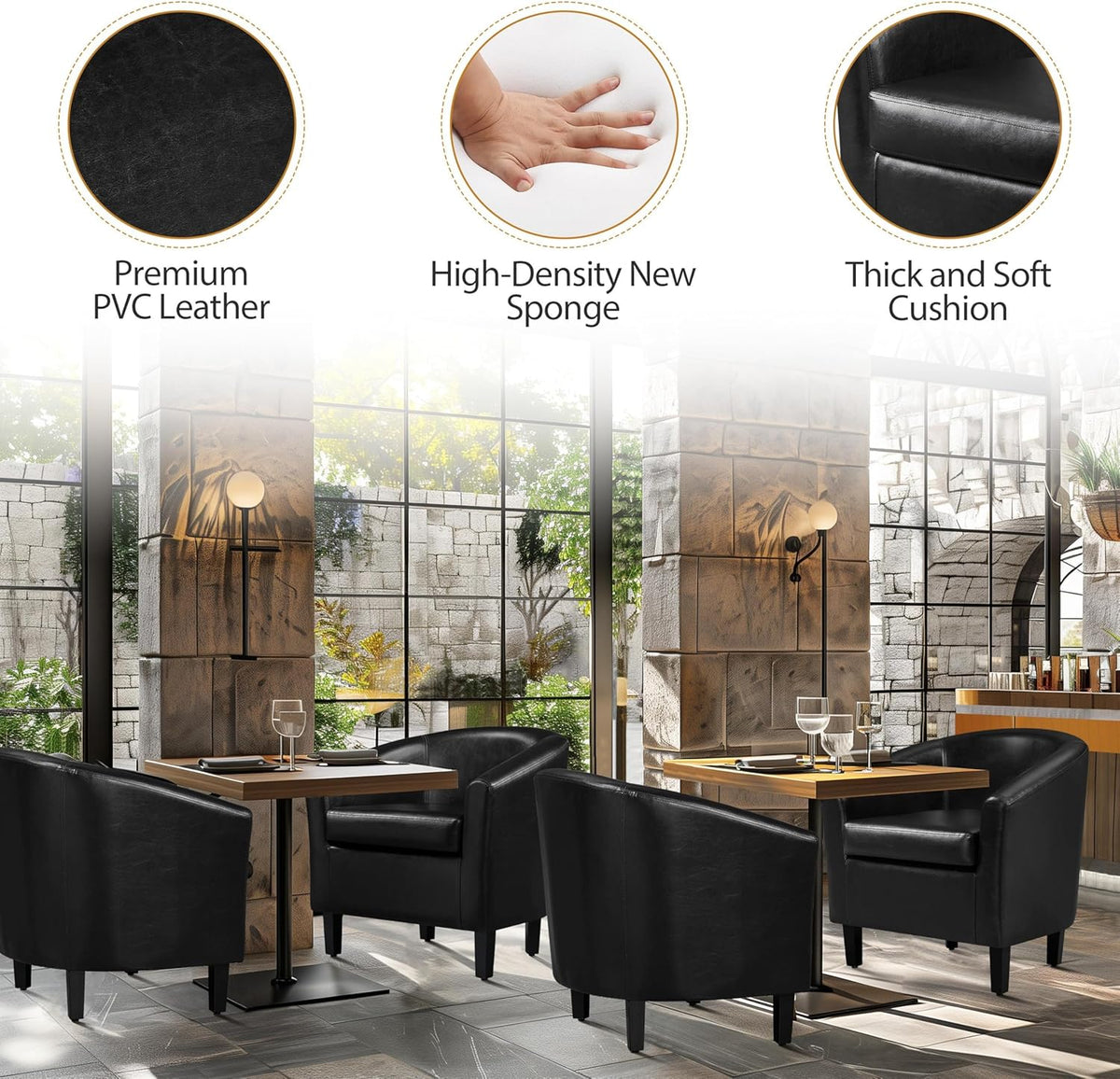 Yaheetech Barrel Chairs Set of 2, Faux Leather Club Armchairs, PU Leather Accent Chairs with Soft Padded Seat for Living Room Bedroom Waiting Reading
