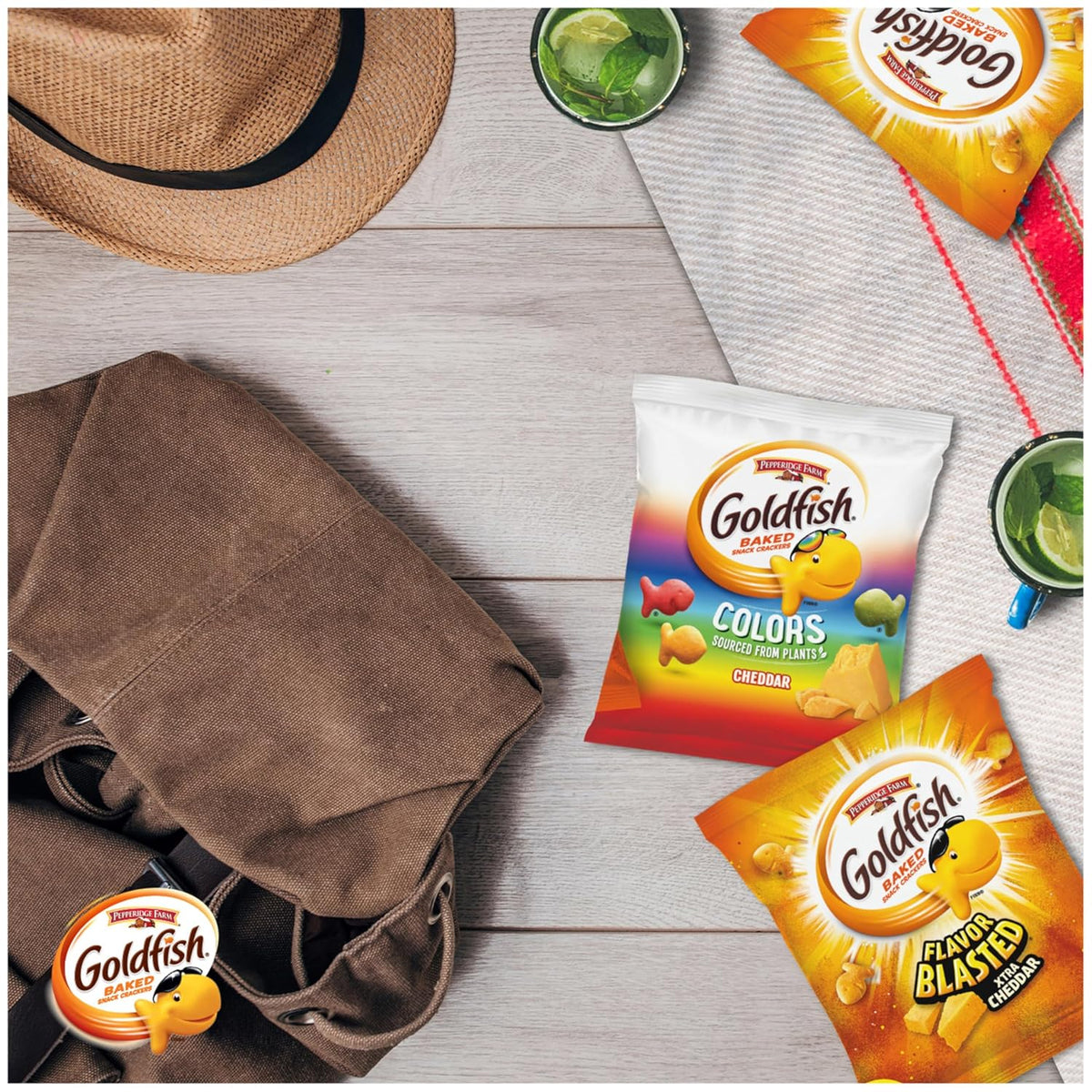 Goldfish Dynamic Duo Variety Pack, Colors Cheddar & Flavor Blasted Xtra Cheddar, Snack Packs, 20 Ct