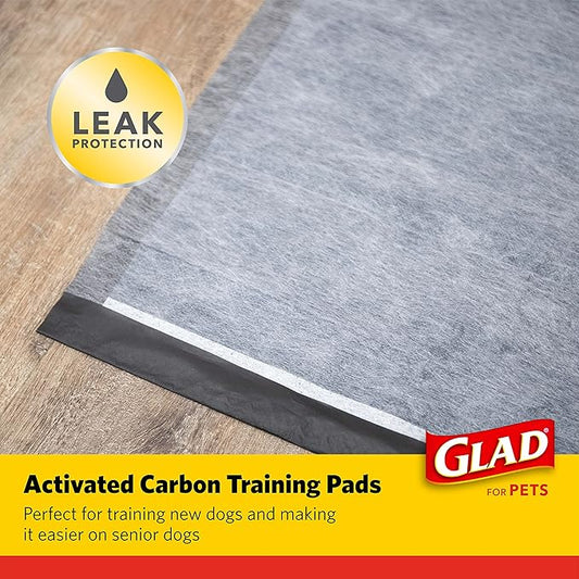 Glad for Pets Black Charcoal Puppy Pads, 23"x23" Disposable Pee Pad That Absorbs & Neutralizes Urine Instantly, Activated Carbon Training Pads
