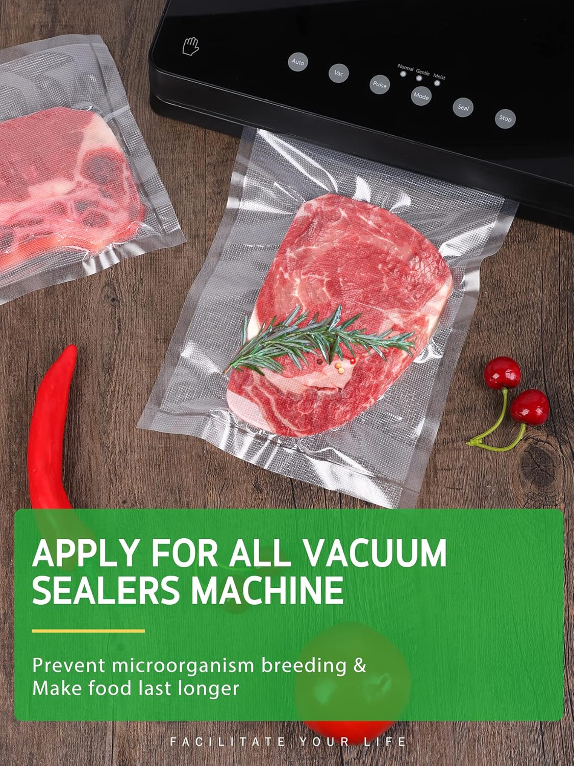 Syntus Vacuum Sealer Bags, 6 Pack 3 Rolls 11" x 20' and 3 Rolls 8" x 20' Commercial Grade BPA Free Bag Rolls, Food Vac Bags for Storage, Meal Prep or