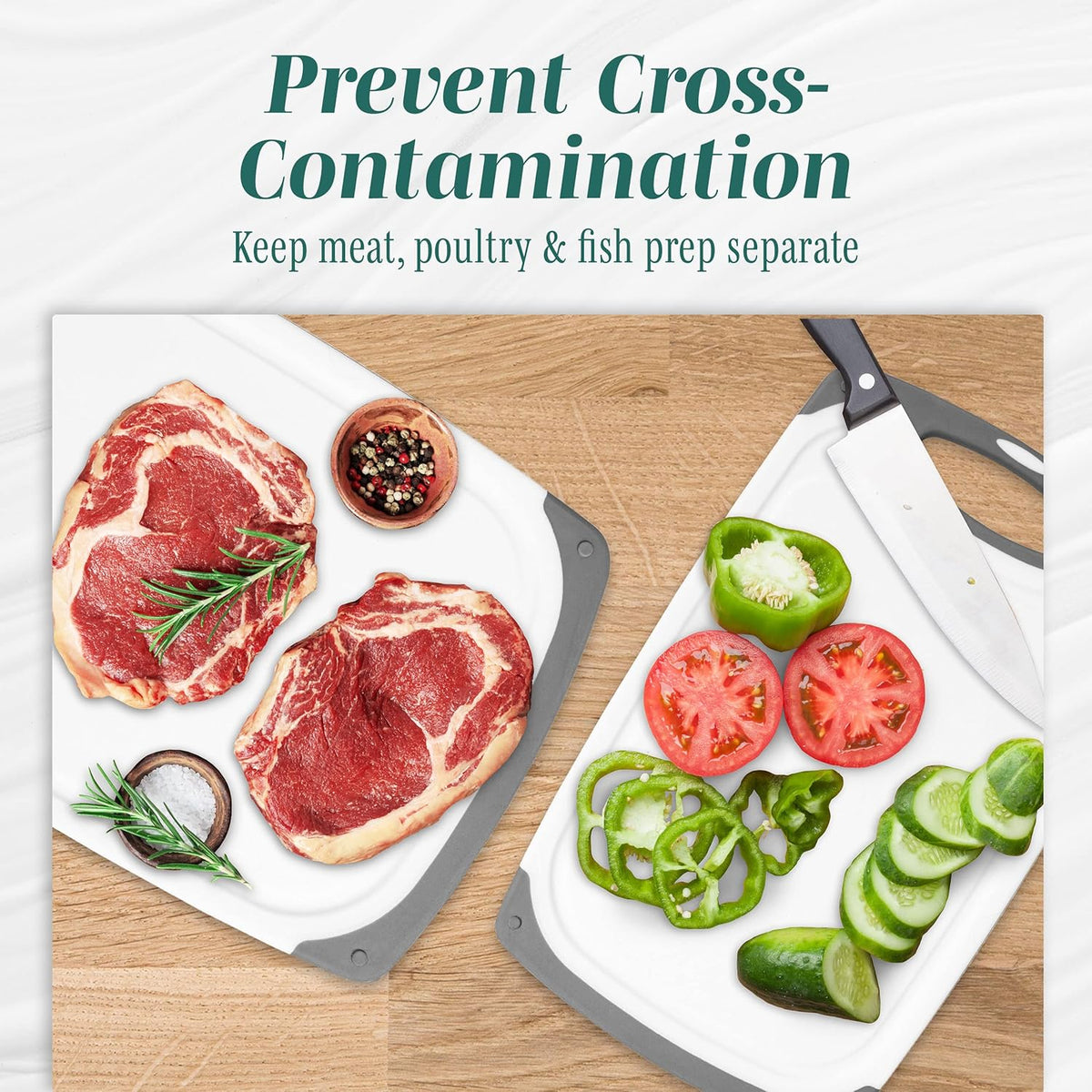 Cutting Boards for Kitchen - BPA-Free Chopping Board - Different Sizes & Non Slip Handles - Reversible, Large Cutting Board Set - Unique Gifts for