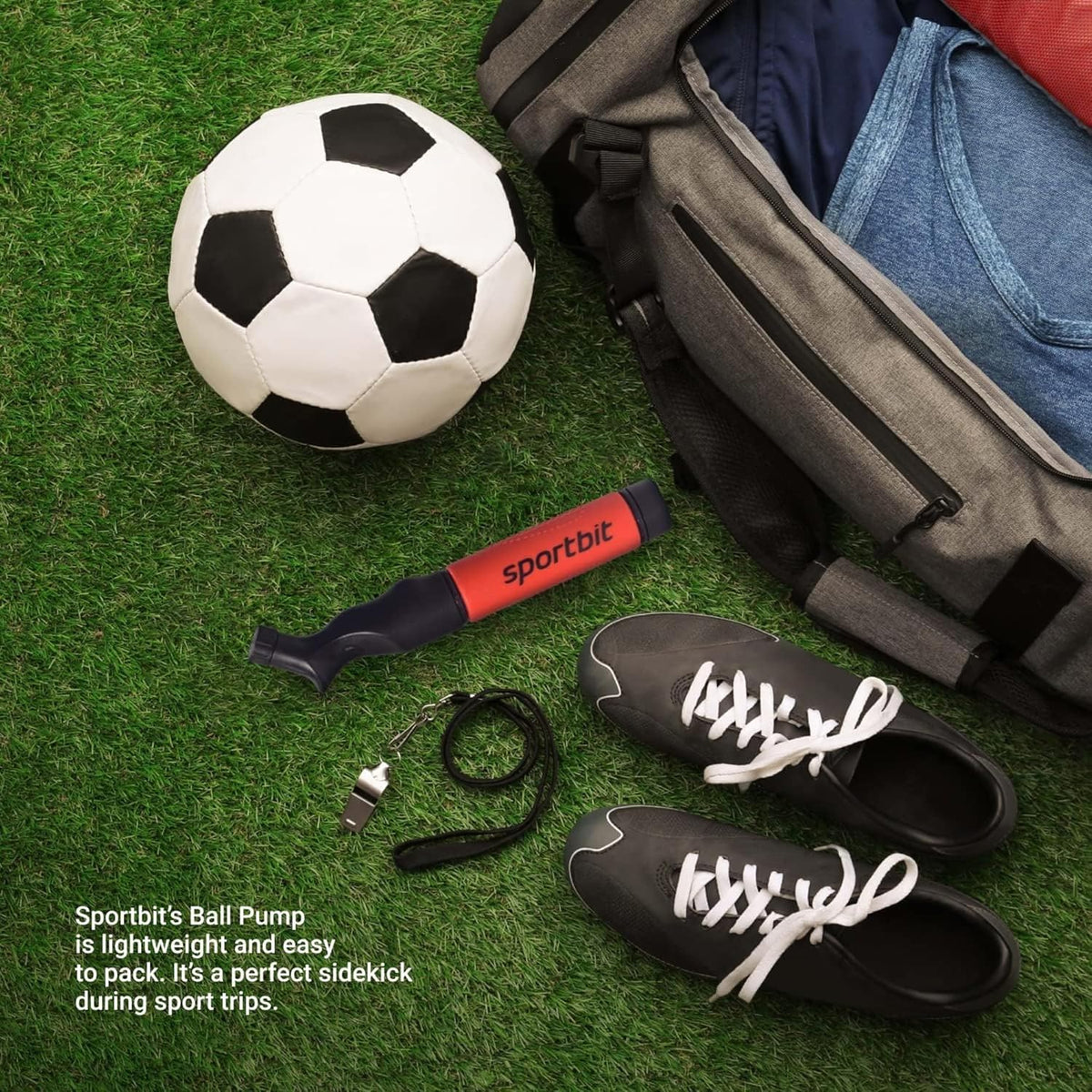 SPORTBIT Ball Pump for Sports Balls - Push & Pull Inflating System - Hand Pump for All Exercise Balls - Volleyball Pump, Basketball Inflator