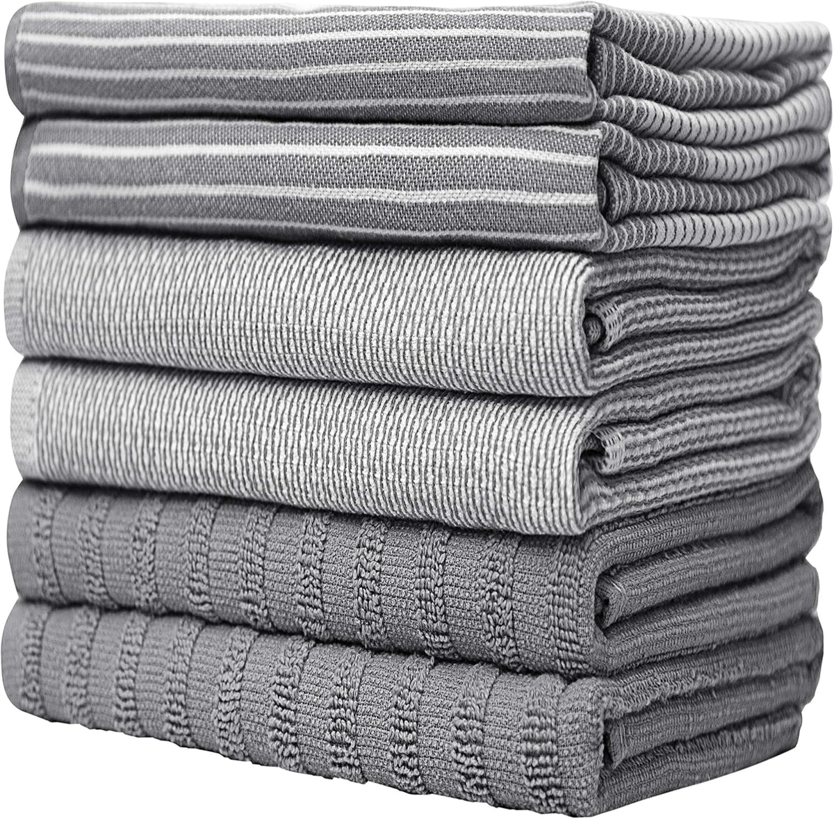 Premium Kitchen Towels (20”x 28”, 6 Pack) | Large Cotton Kitchen Hand Towel | Flat & Terry Dish Cloths | Highly Absorbent Tea Towels Set with Hanging