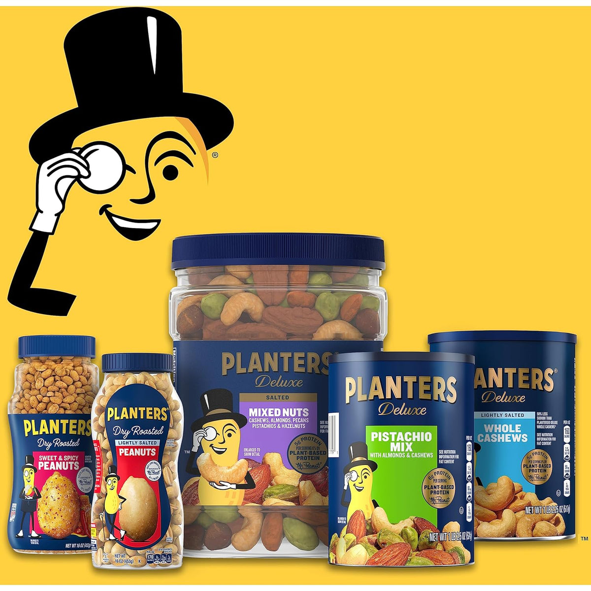PLANTERS Deluxe Mixed Nuts with Sea Salt, 27 oz Resealable Container - Variety Mixed Nuts Snacks with Cashews, Almonds, Pecans, Pistachios