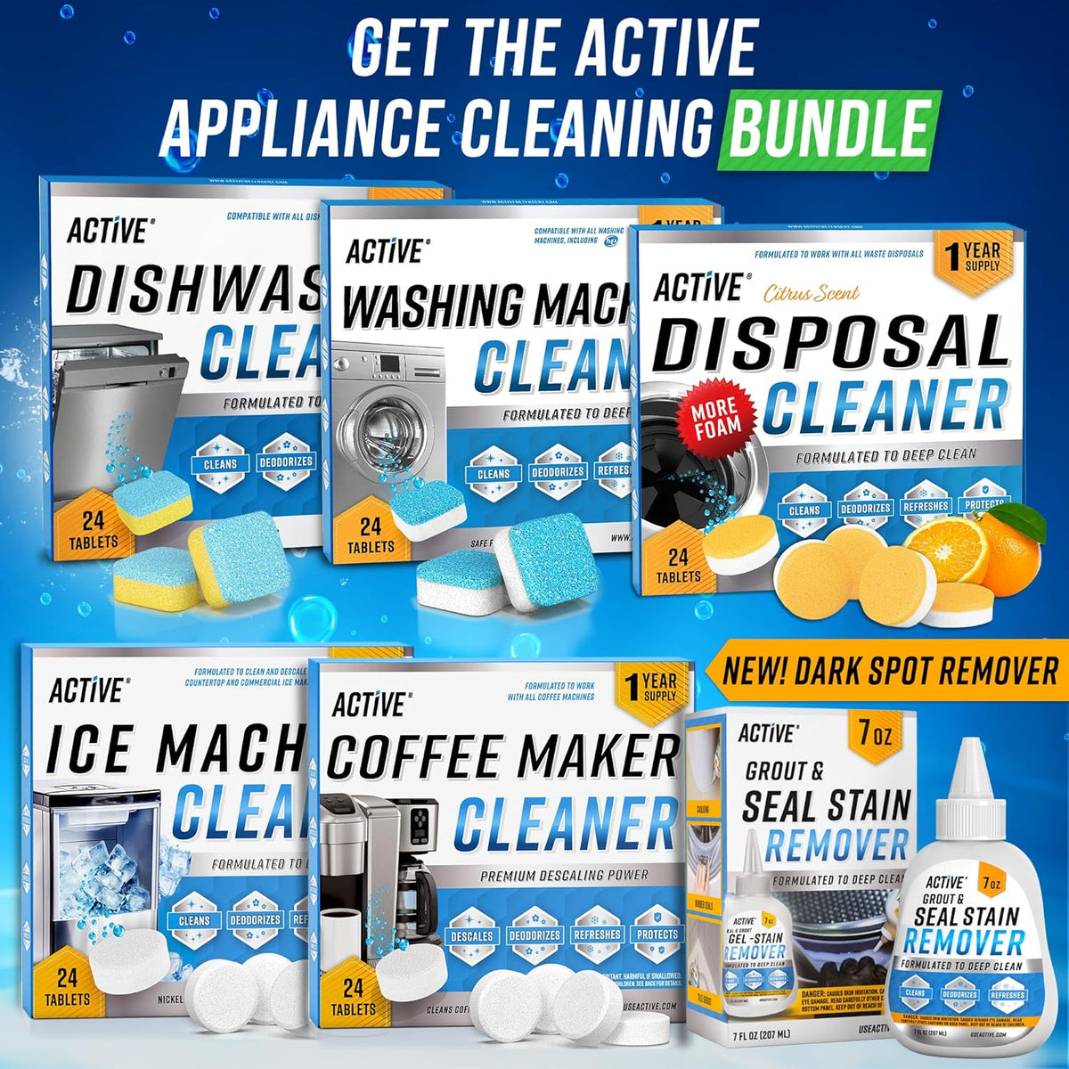 Garbage Disposal Cleaner Deodorizer Tablets - 24 Pack, New Powerful XL Foaming Tablet - Fresh Citrus Foam Sink Garburator Disposer Freshener, Natural