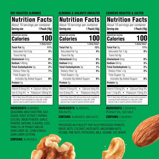 Emerald Nuts Mixed Nuts Variety Pack 18ct (1-Pack) , 100-Calorie Individual Packs , Features Dry Roasted Almonds, Natural Almonds & Walnuts