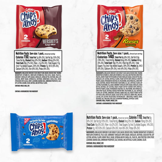 CHIPS AHOY! Cookies Variety Pack, Original Chocolate Chip, Chewy Chocolate Chip with Reese's Peanut Butter Cups & Chewy Hershey's Fudge Filled Soft