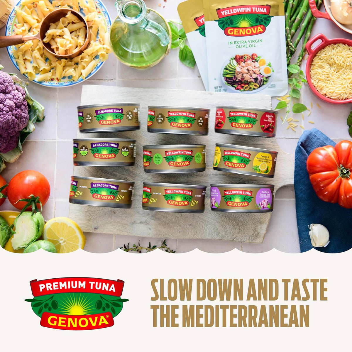 Genova Premium Yellowfin Tuna in Olive Oil, 5 Ounce Cans, 8-Pack – Nutrient Rich, High Protein Canned Tuna Fish - Delicious, Easy, Nutritious Ready