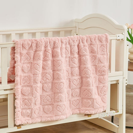 Yurhap Fleece Baby Blanket Heart Checkered Blanket, Ultra Soft Cozy Baby Blankets for Girls Boys, Fluffy Infant Toddler Newborn Receiving Blankets