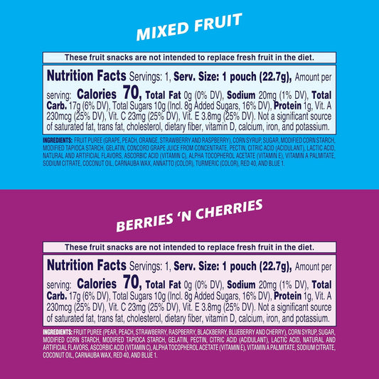Welch's Fruit Snacks, Mixed Fruit & Berries 'N Cherries Variety Pack, Great for School Lunches, Bulk Pack, Individual Single Serve Bags, 0.8 oz (Pack