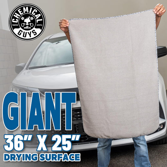 Chemical Guys Waffle Weave Gray Matter Microfiber Drying Towel - 25" x 36", 70/30 Blend Microfiber Towel with Silk Edging for Scratch-Free Car