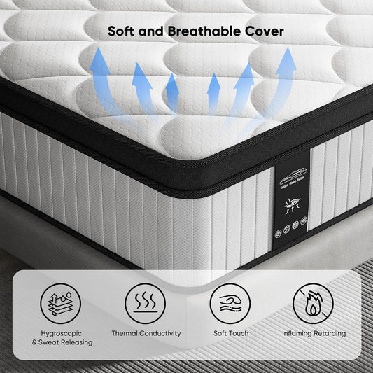 12 Inch King Size Mattress - 2025 Upgraded Hybrid Cooling Gel Memory Foam & Pocket Coils, Medium Firm Mattress in a Box for Back Neck Pain Relief