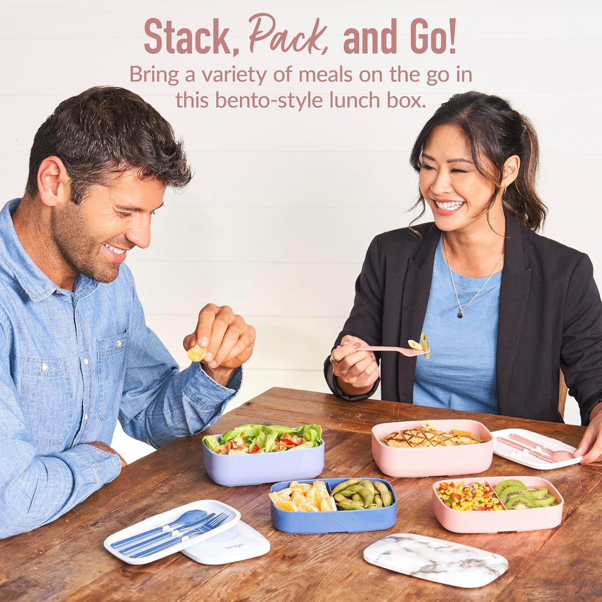 Bentgo Classic - Adult Bento Box, Stackable 3-Compartment Lunch Box with Removable Utensil Set and Sealing Strap, BPA-Free, Food Container