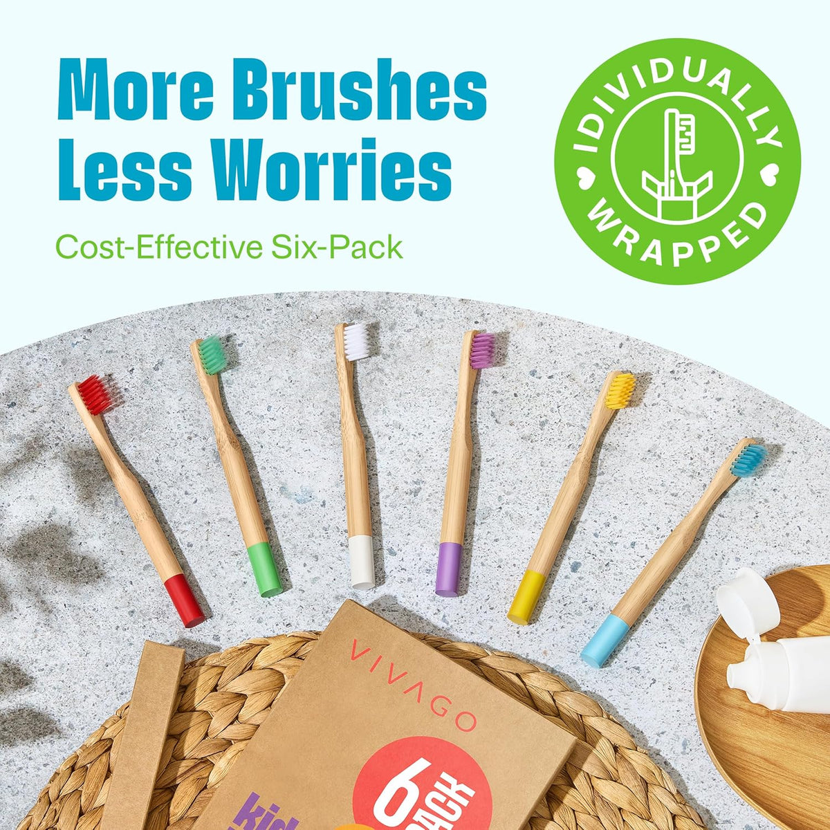 Kids Bamboo Toothbrushes 6 Pack - BPA Free Soft Bristles Toothbrushes for Kids - Children Toothbrush Set