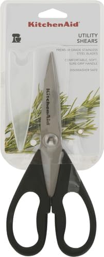 KitchenAid All Purpose Kitchen Shears with Protective Sheath Durable Stainless Steel Scissors, Dishwasher Safe, Soft Grip Comfort Handle, 8.72 Inch
