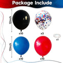 Red Blue Black Balloons, 12 Inch Royal Blue Red Confetti Latex Balloon with Black Helium Balloon Kit for Boys Spider Cool Man Halooween Theme
