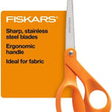 Fiskars 8" Original Orange-Handled Stainless Steel Scissors, Ergonomic and Keeps Material Flat, Sharp All-Purpose Paper and Fabric Scissors for