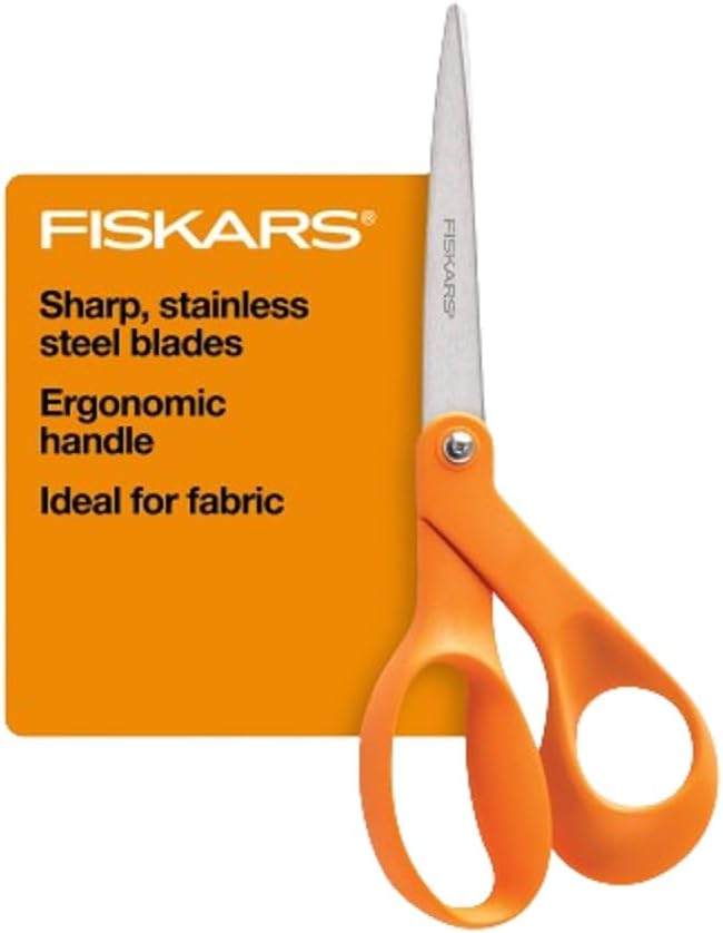 Fiskars 8" Original Orange-Handled Stainless Steel Scissors, Ergonomic and Keeps Material Flat, Sharp All-Purpose Paper and Fabric Scissors for