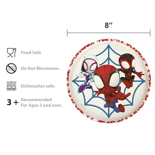 Zak Designs Marvel Spider-Man Dinnerware Set for Kids Includes 8" Plate, 6" Bowl, and 10oz Tumbler, Durable and Sustainable Melamine Bamboo Material
