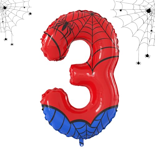 40 Inch Giant Spider Theme Number Foil Balloons - Large Number 3 Balloons for Kids' Birthday Anniversary Party Decorations Supplies (Numbers 0-9