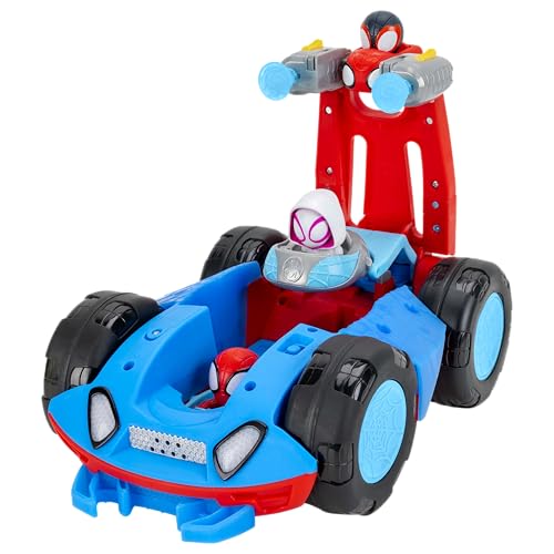 Jazwares Marvel Spidey and His Amazing Friends Team Spidey Flip and Reveal Cruiser - 11-Inch Double-Sided Vehicle with Lights, Sounds, and Web Blast