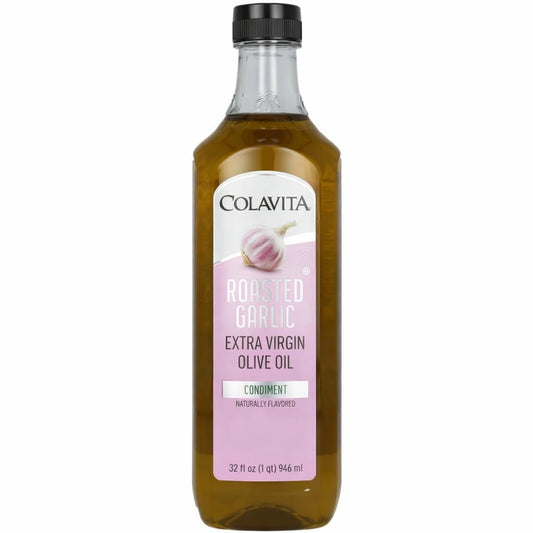 Colavita Roasted Garlic Extra Virgin Olive Oil, 32 Fl Oz – Cold Pressed EVOO Infused with Natural Roasted Garlic Flavor for Cooking, Dressings