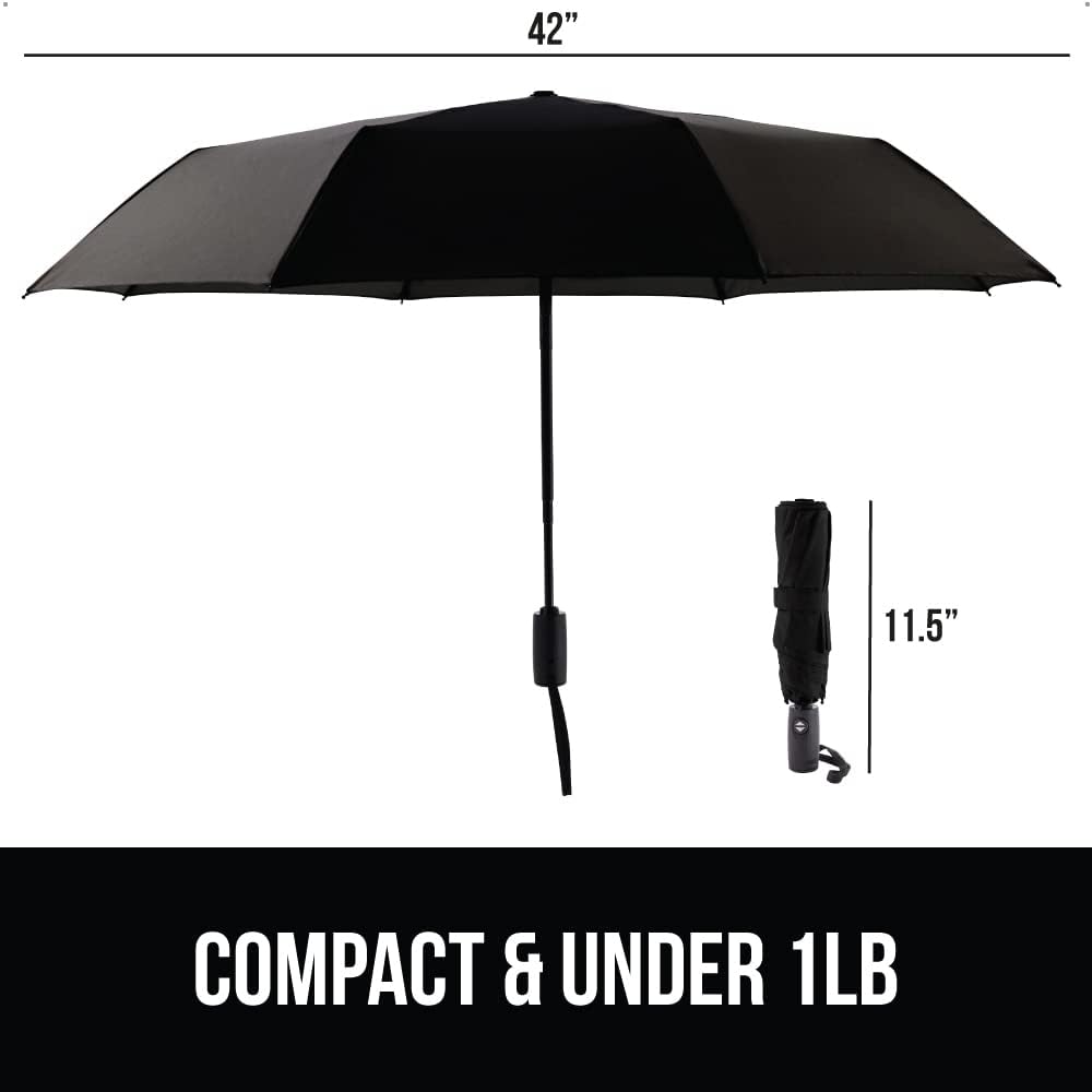 GORILLA GRIP Strong Windproof Stick Compact Umbrella for Rain, One-Click Automatic Open and Close, Durable Quick Dry Waterproof Material, Lightweight