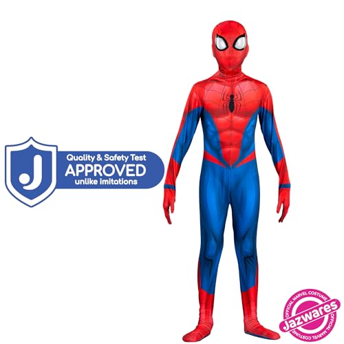 Marvel Spider-Man Official Youth Deluxe Zentai Costume - Deluxe Two-Way Stretch Spandex with Invisible Zippers and Wrist Openings for Added