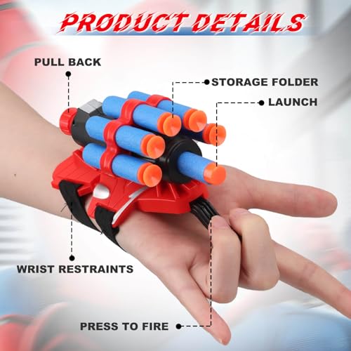 JONEG Web Shooters Toy for Kids 2 Pack, Toy for 3 4 5 6 7 8 Year Old Boy, Web Slinger with Spider Glove Launcher, Toys for Boys 4-6 6-8, Birthday