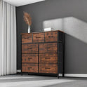 DUMOS Dresser for Bedroom, Storage Organizer with 9 Drawers, Chest of Drawers with Fabric Bins, Sturdy Metal Frame, Wood Tabletop for Guest Room