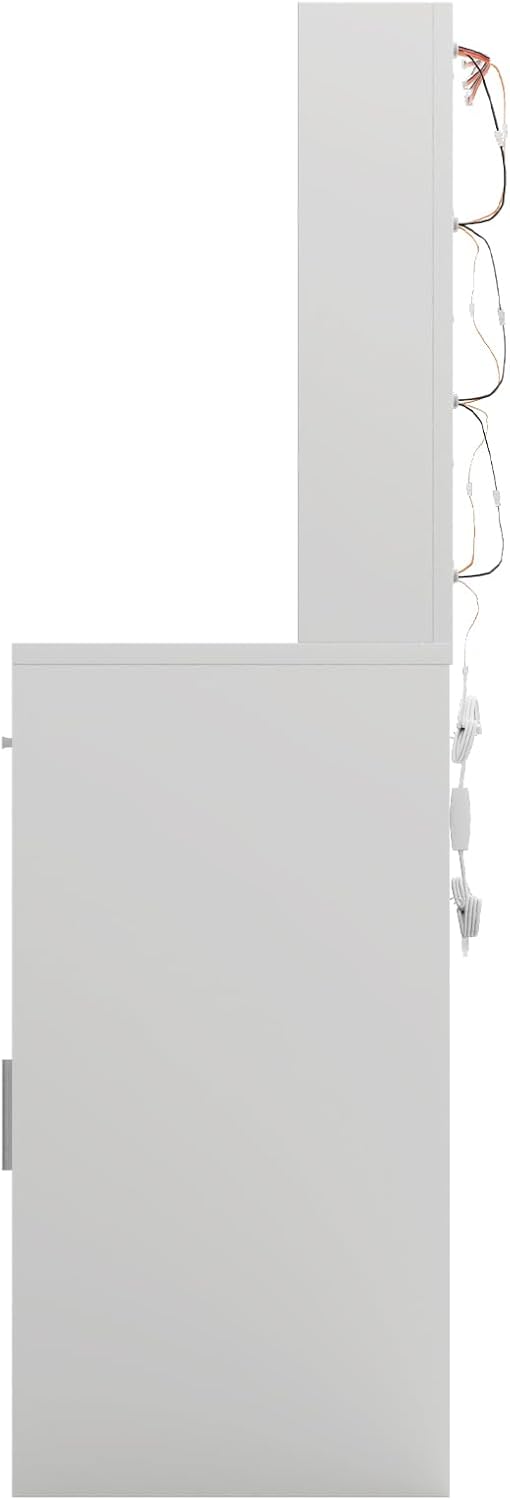 Lighted Makeup Vanity Desk, 35.4“W x 15.7'”D x 54“H, White (with Lights and Mirror, Dimming Function, 2 Drawers and 1 Cabiniet, Open Shelves) by