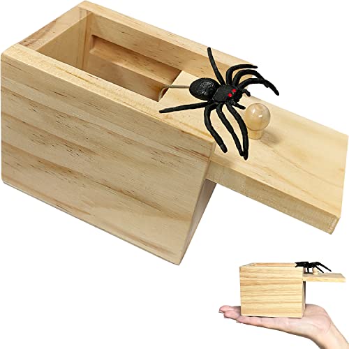 Spider Prank Box Gag Gift, Funny Surprise Gift Box Christmas White Elephant Gifts for Adults Men Women Birthday, Wooden Jump Scare Toys for Kids Ages