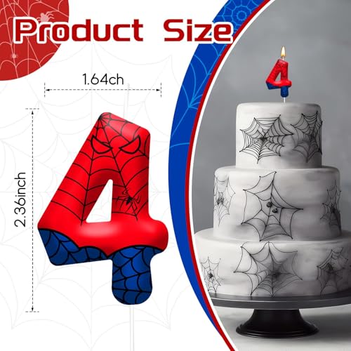 Spider Themed Birthday Candles Number 4 Red Blue Spider Web Themed Cake Topper Candle Party Decoration Birthday Party Celebrations Supplies Favors