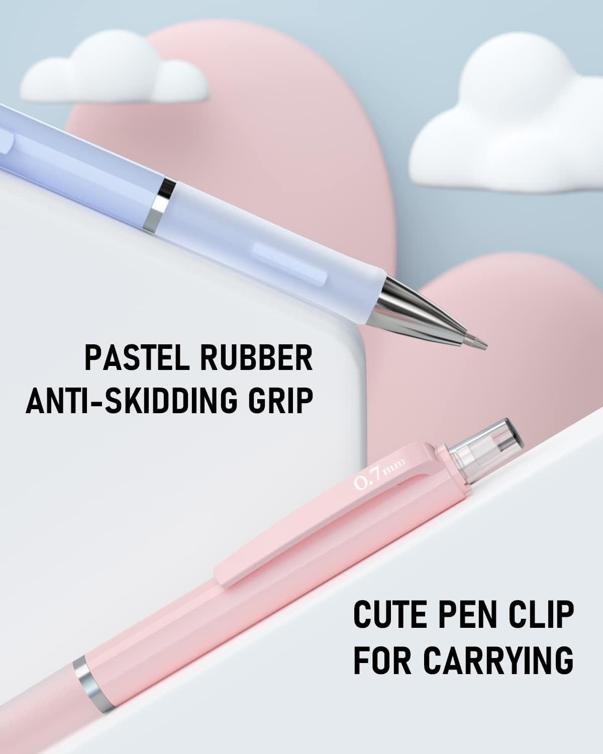 Nicpro 3PCS Cute Mechanical Pencil Set with Case, 0.7 mm Pencils with 6 Tube HB Lead Refill, 3PCS Eraser, 9PCS Eraser Refill for School Supplies Kid