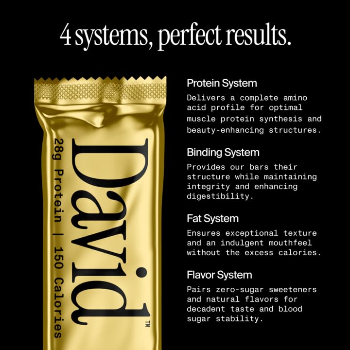 David High Protein Bars No Sugar - Sugar Free Protein Bars, Low Carb, Gluten Free - 28g of Protein, 150 Calories - David Bar On-The-Go Snack