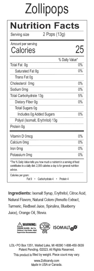 Zollipops Clean Teeth Lollipops, Anti Cavity, Sugar Free Candy for a Healthy Smile Great for Kids, Diabetics and Keto Diet, Natural Fruit Variety