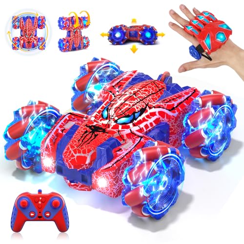 Spider Gesture Sensing Remote Control Car, Double Sided RC Cars with Full-Body Light, 2.4GHz Hand Controlled Rechargeable RC Stunt Car Toys Birthday