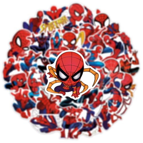 50pcs Spiderman Stickers for Water Bottle, Cool SuperHero Movie Waterproof Vinyl Decal for Kids Teen Adult Laptop Skateboard Phone Travel Case Bike