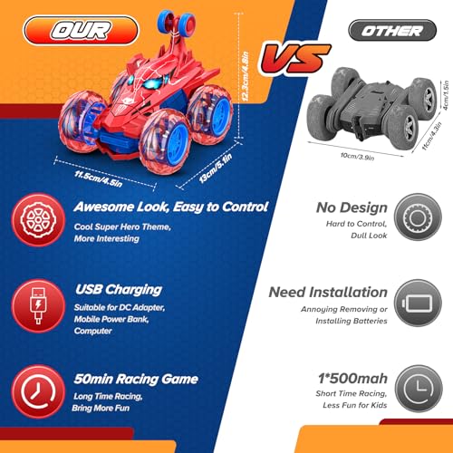 Spider remote control car rc cars toys,Cool rechargeable stunt rc car with 360 flips 4WD wheel with bright light,Fun outdoor toys gifts for kids