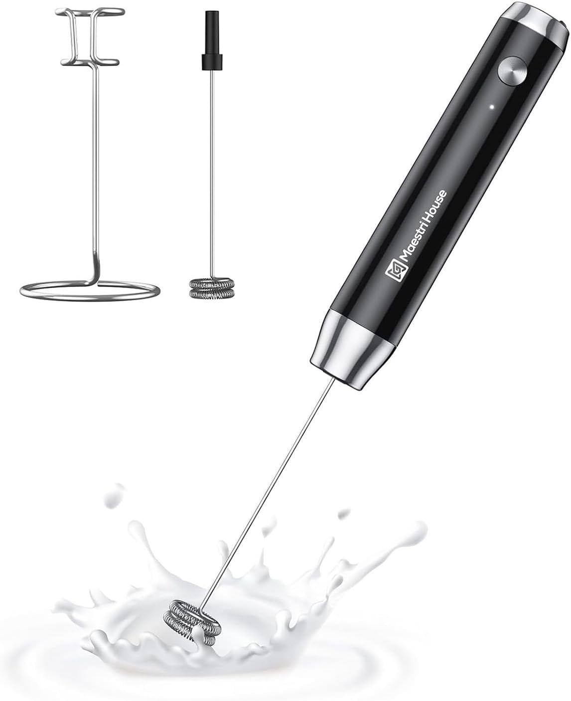 Maestri House Rechargeable Milk Frother with Stand, LunaFro Handheld Electric Foam Maker Waterproof Detachable Stainless Steel Whisk Drink Mixer