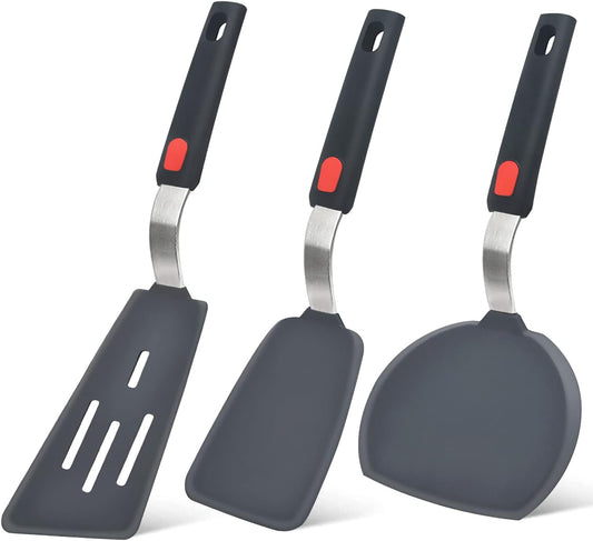 Silicone Spatula Turner Set of 3, Beijiyi 600°F Heat Resistant Cooking Spatulas for Nonstick Cookware, Large Flexible Kitchen Utensils BPA Free