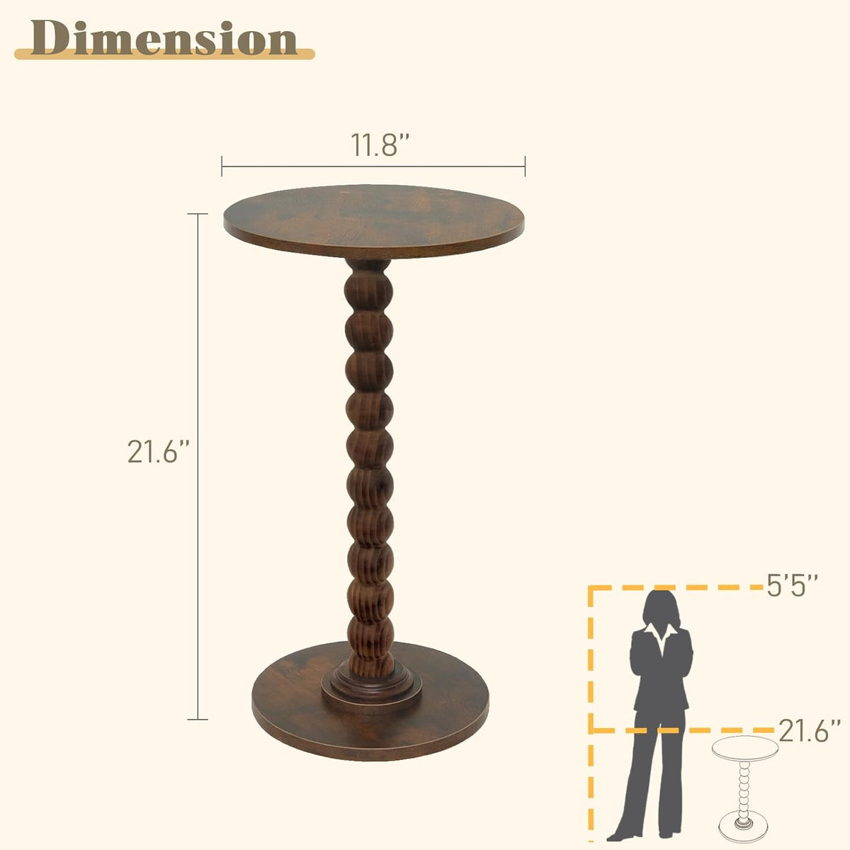 Round Side Table, Small Drink Table for Small Spaces, Modern Accent Nightstand with Solid Wood Leg for Living Room, Bedroom, Corners, and Office