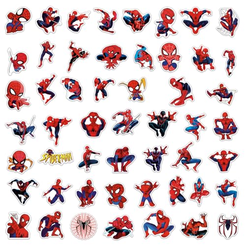 50pcs Spiderman Stickers for Water Bottle, Cool SuperHero Movie Waterproof Vinyl Decal for Kids Teen Adult Laptop Skateboard Phone Travel Case Bike