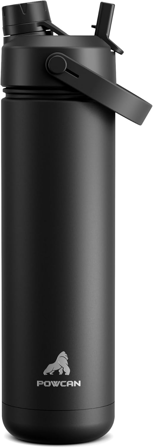 POWCAN 26 oz Insulated Water Bottle with 2-in-1 Straw and Spout Lid, Keep Cold 24H, Leak-Proof, Fits in Car Cup Holder, Stainless Steel Water Bottle