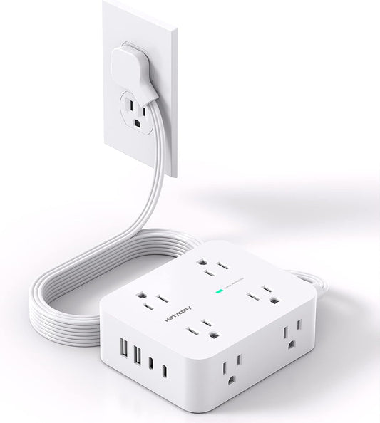 Surge Protector Power Strip, HANYCONY Extension Cord with Multiple Outlets, 5 Ft Ultra Thin Flat Plug 8 Outlets 4 USB Ports(2USB C), 1080J Outlet