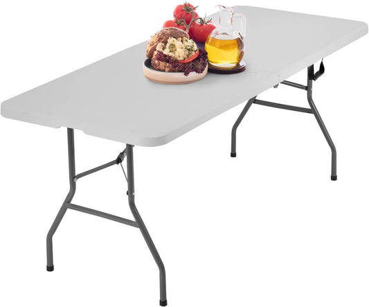 6FT Picnic Table Folding Table Camping Table Plastic Table Fold Up Table Lock for Party Event,White