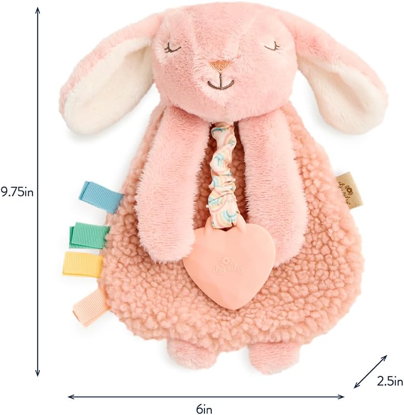Itzy Ritzy - Itzy Lovey Including Teether - Baby Lovey with Teether, Textured Ribbons & Dangle Arms - Features Crinkle Sound, Sherpa Fabric and Minky
