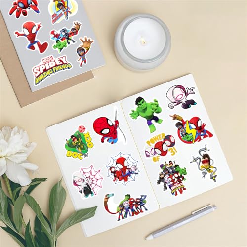 50pcs Cartoon Spider-Man Stickers for Kids,Lovely Hero and His Amazing Friends Vinyl Waterproof Decal for Water Bottle Laptop Toy Sticker for DIY
